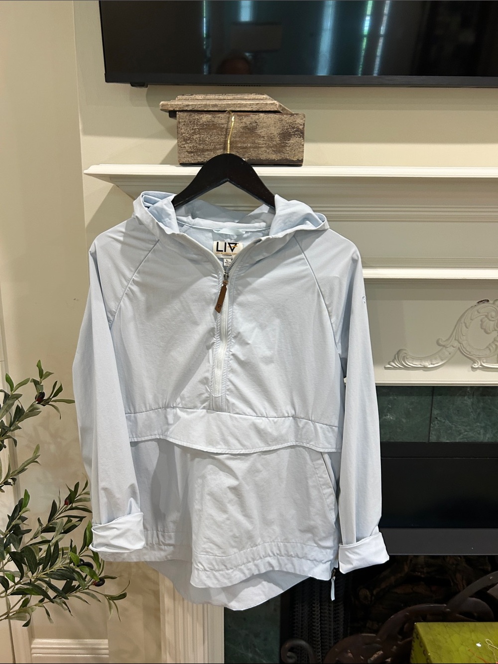 Light Blue Hooded Pullover Jacket